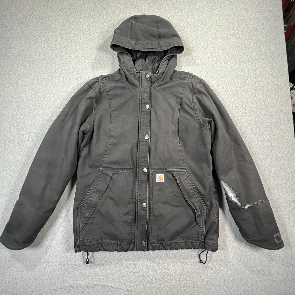 Carhartt Boys Youth Jacket Medium 8 Duck Canvas Insulated Quilt Lined Flawed